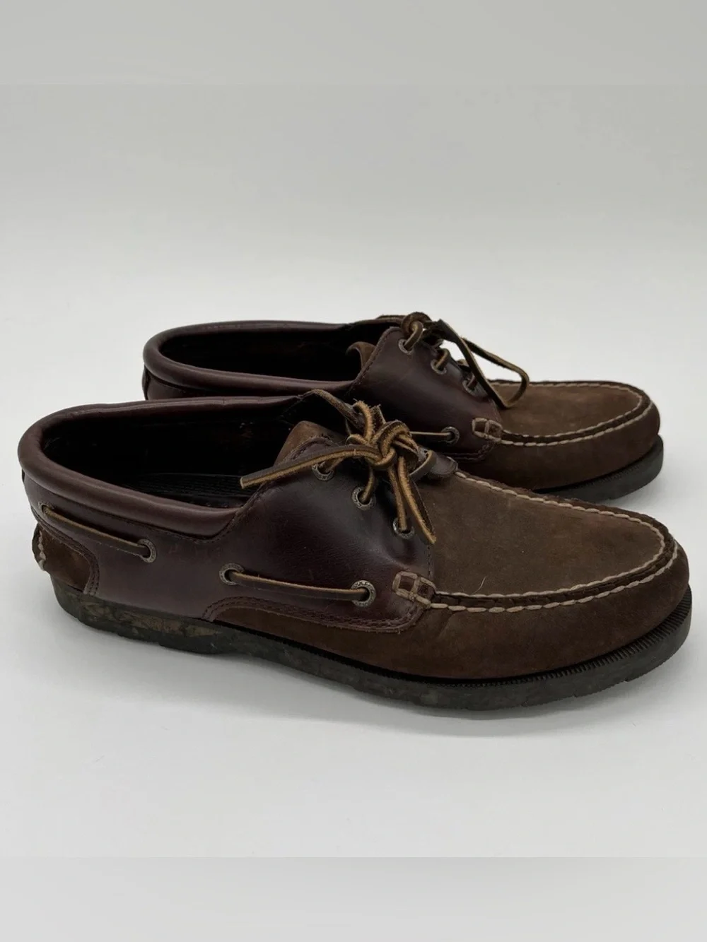 CLARKS Men's Shoes Size 10 M Active Air Brown Leather Boat Lace-Up Dock Shoes